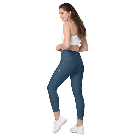 Leggings with pockets. Blue with Atlética print - BURN Athletic