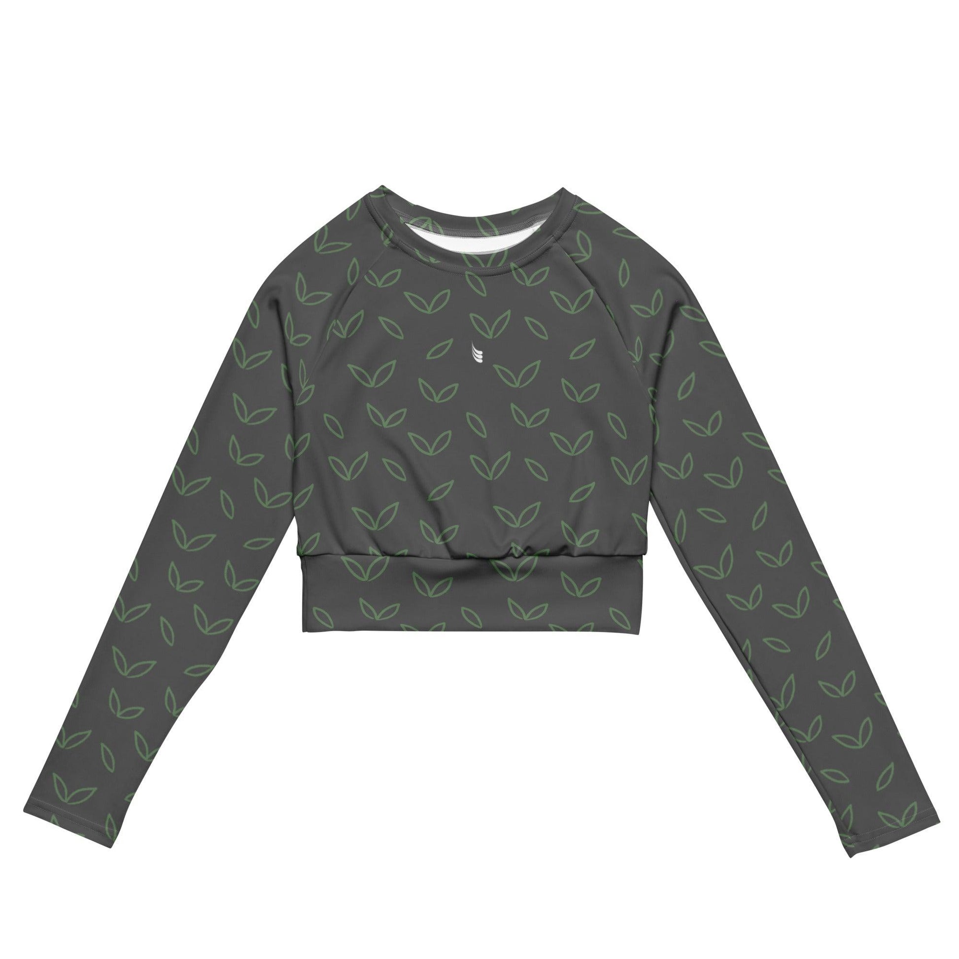 Long-sleeve crop top. Grey, green leaf - BURN Athletic