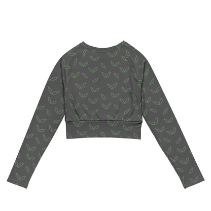 Long-sleeve crop top. Grey, green leaf - BURN Athletic