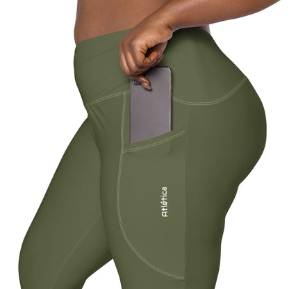 Leggings with pockets. Saratoga Green with Atlética print - BURN Athletic