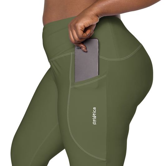 Leggings with pockets. Green with Atlética print - BURN Athletic
