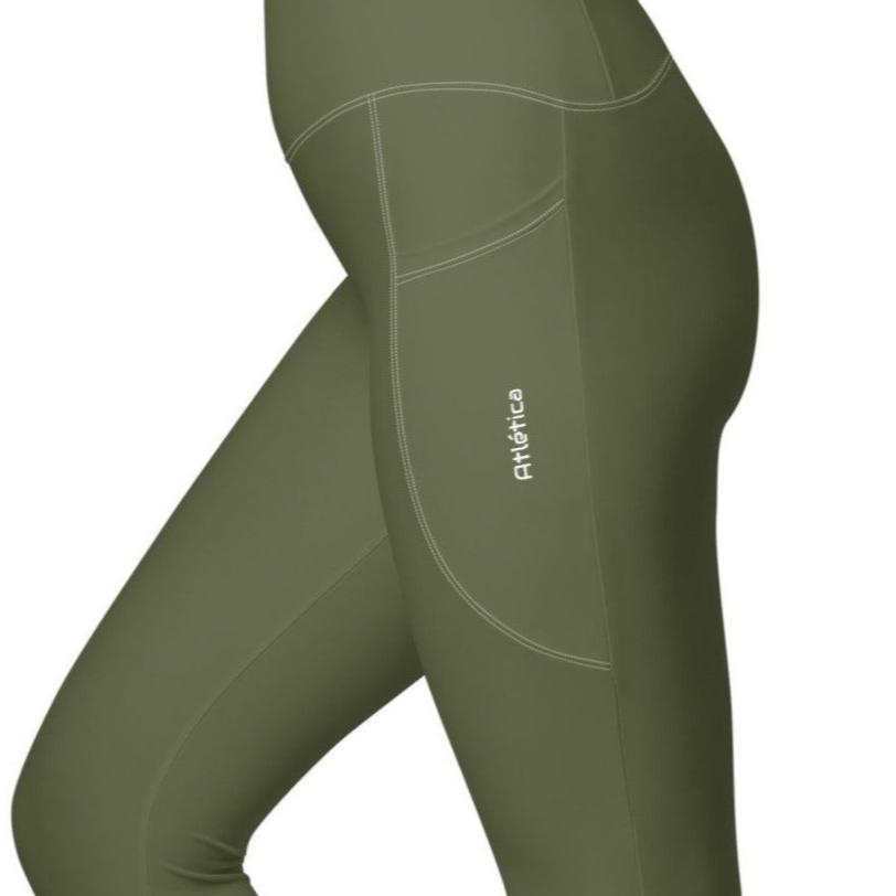 Leggings with pockets. Saratoga Green with Atlética print - BURN Athletic