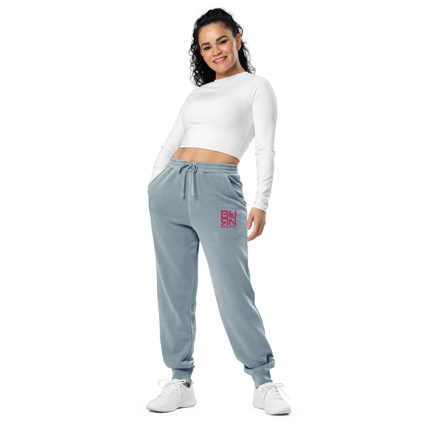 Celebrity lounging. Unisex sweatpants. Square BURN logo - BURN Athletic