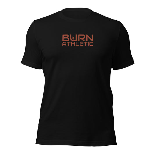 Unisex T-shirt. BURN athletic, Rusty Red logo - BURN Athletic