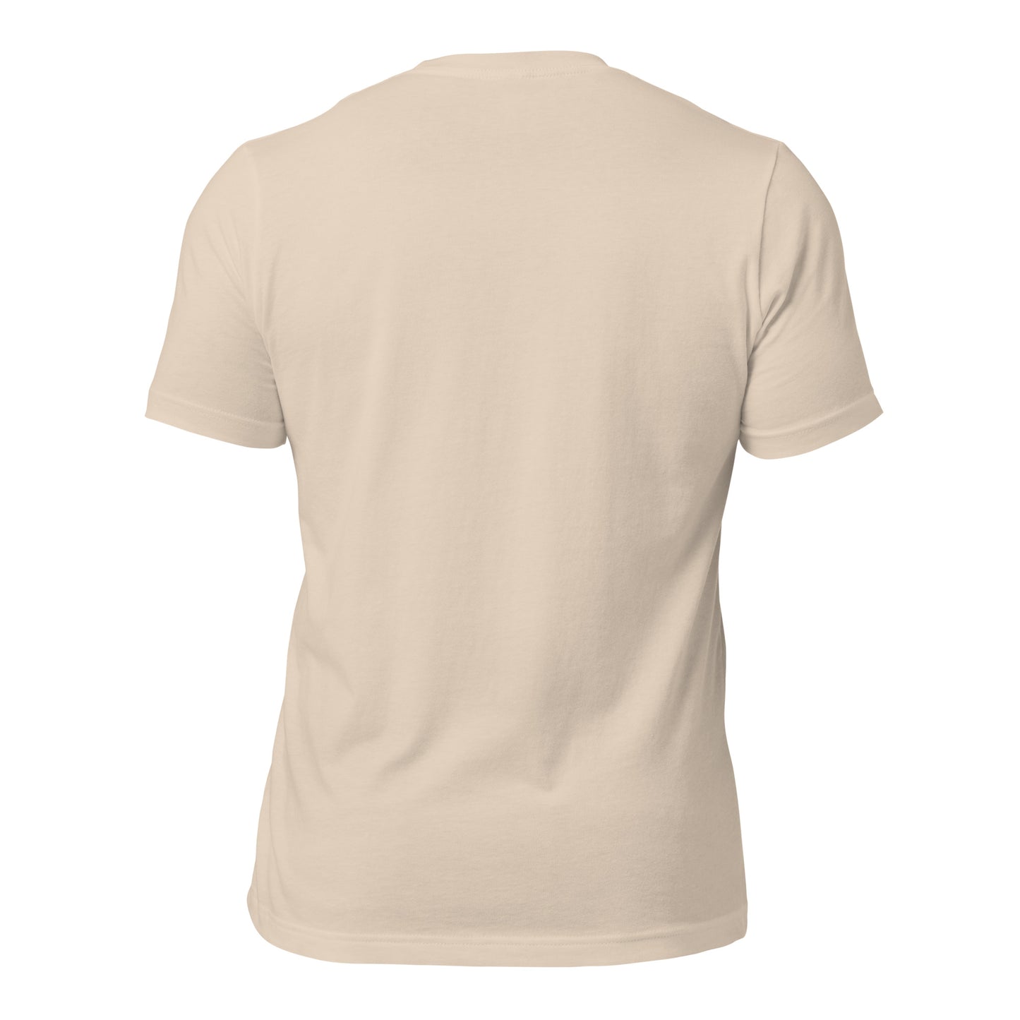 Back view of Moulin Rouge vintage unisex T-shirt in beige color, showcasing soft and lightweight fabric with the right amount of stretch.