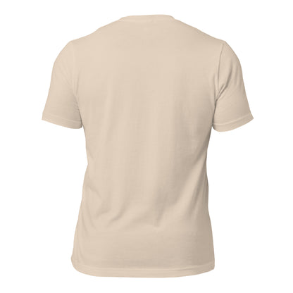 Back view of Moulin Rouge vintage unisex T-shirt in beige color, showcasing soft and lightweight fabric with the right amount of stretch.