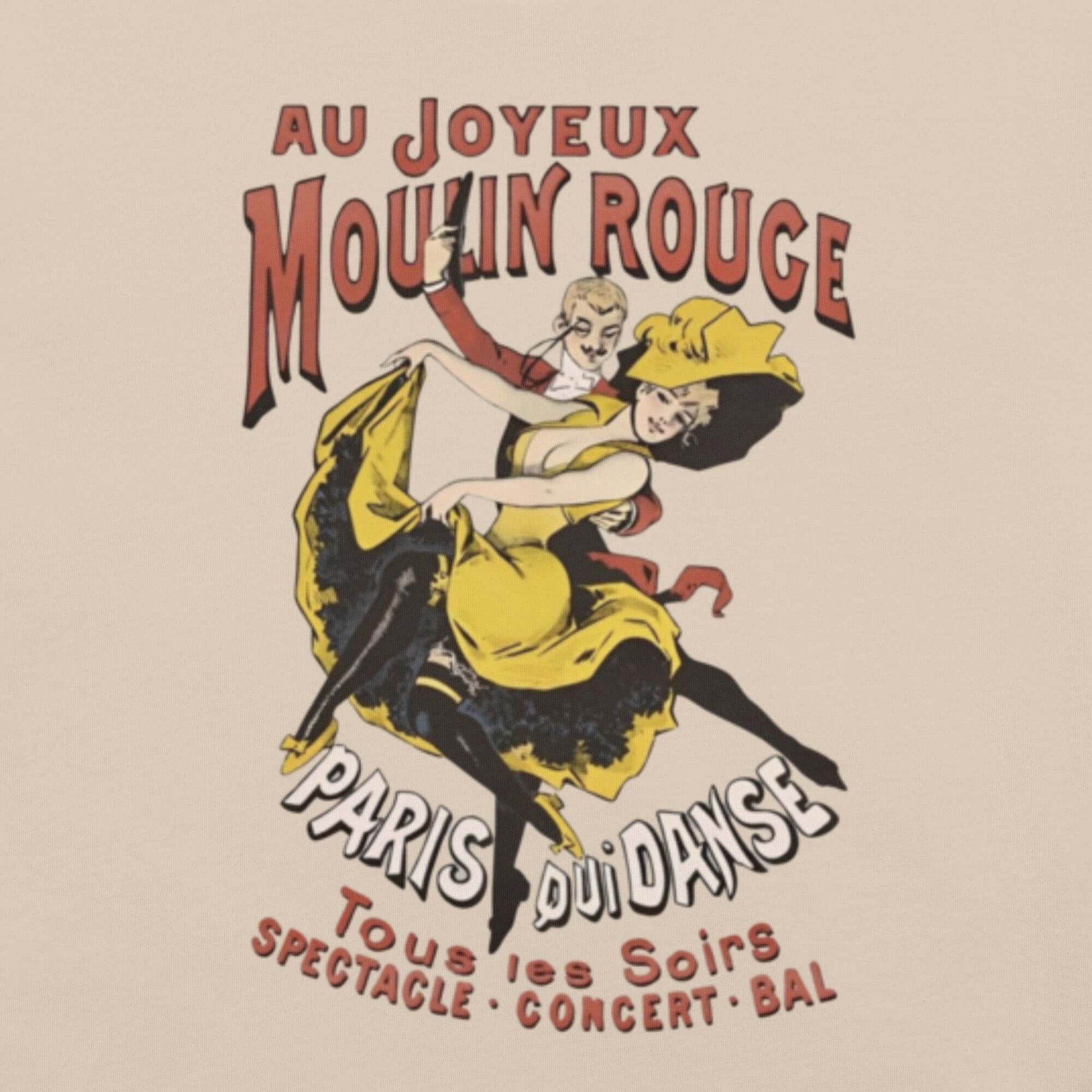 Moulin Rouge vintage unisex t-shirt with retro dance graphic and French text