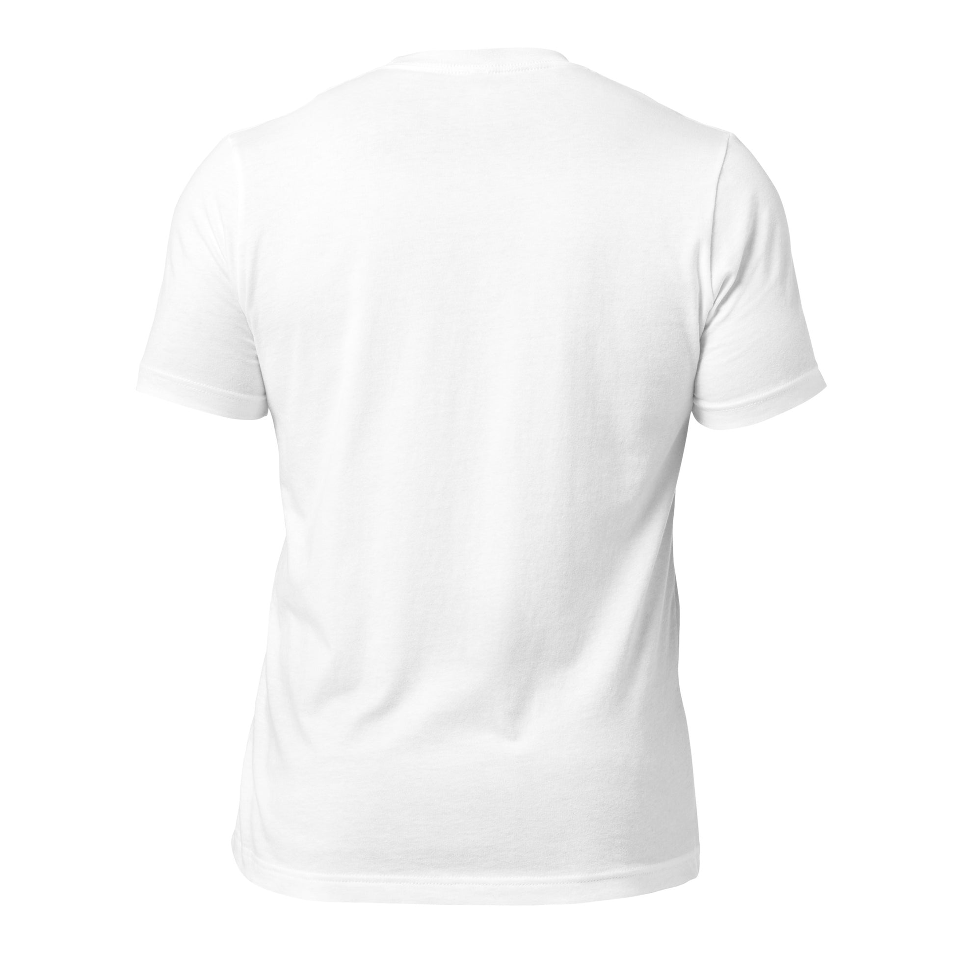 Back view of Moulin Rouge vintage unisex t-shirt in white showing soft, lightweight fabric with a comfortable fit