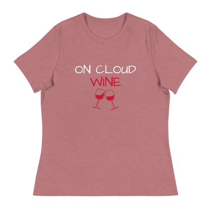 Women's Relaxed T-Shirt, On Cloud Wine design, quirky and playful ladies' tee